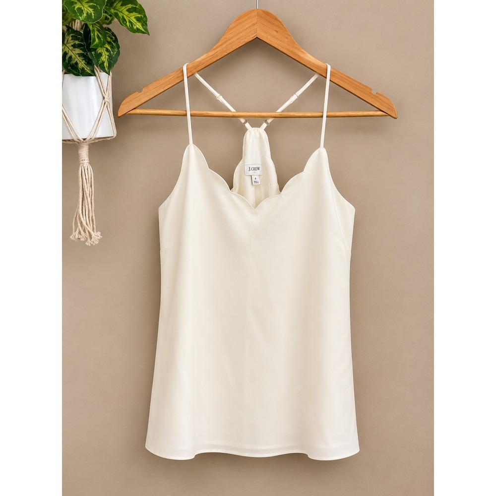 J.Crew Womens Scalloped Cami‎ Top Ivory G3367 Adjustable Racerback Size 2 NEW